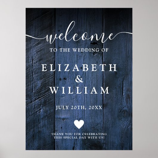 ブルーウッド素朴バーンズ結婚ウェルカムサイン ポスター (正面)