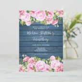 ブルーウッド素朴ピンクフローラ結婚式招待状 招待状 (スタンド正面)