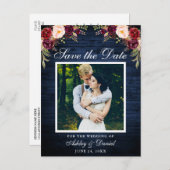 ブルーウッド素朴フローラブルゴーニュ日付を保存 案内ポストカード (正面/裏面)