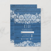 ブルーウッド素朴レースファームハウスバーンウェディングRSVP 出欠カード (正面/裏面)
