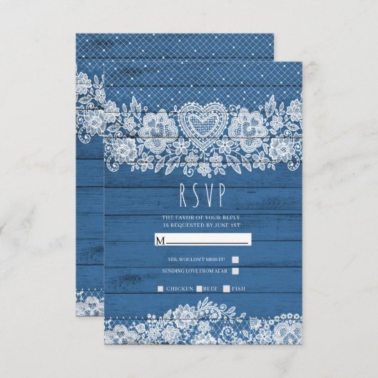 ブルーウッド素朴レースファームハウスバーンウェディングRSVP 出欠カード (正面/裏面)