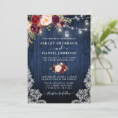 ブルーウッド結婚バーガンディフローラジャイルライトレース 招待状 (スタンド正面)