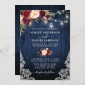 ブルーウッド結婚バーガンディフローラジャイルライトレース 招待状 (正面/裏面)