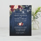 ブルーウッド結婚バーガンディフローラメイスンジャイルライト 招待状 (スタンド正面)