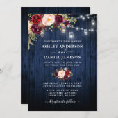 ブルーウッド結婚バーガンディフローラメイスンジャイルライト 招待状 (正面/裏面)