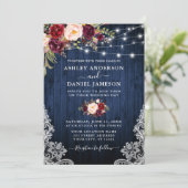 ブルーウッド結婚バーガンディフローラライトレース 招待状 (スタンド正面)