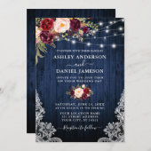 ブルーウッド結婚バーガンディフローラライトレース 招待状 (正面/裏面)