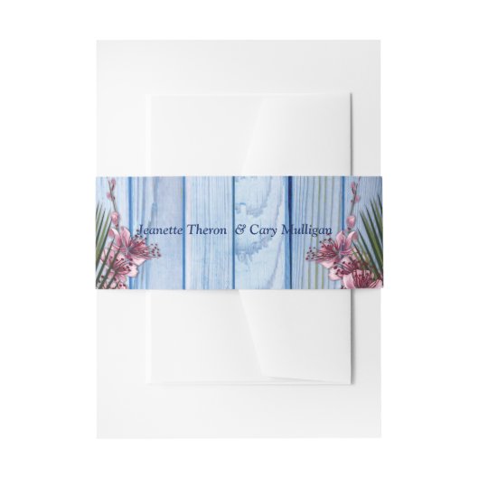 ブルーウッド芸術品を気取ったテクスチャーのベリーバンドにピンクの花 招待状ベリーバンド (正面例)