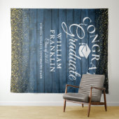 ブルーウッド金ゴールドグリッター卒業写真の背景 タペストリー (インサイチュ(横))