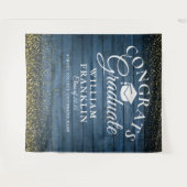 ブルーウッド金ゴールドグリッター卒業写真の背景 タペストリー (正面(横))