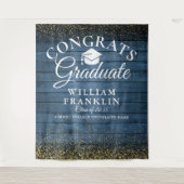 ブルーウッド金ゴールドグリッター卒業写真の背景 タペストリー (正面)