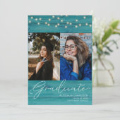 ブルーウッド2フォト手書きタイポグラフィ卒業 招待状 (スタンド正面)