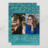 ブルーウッド2フォト手書きタイポグラフィ卒業 招待状 (正面/裏面)