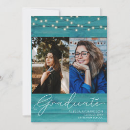 ブルーウッド2フォト手書きタイポグラフィ卒業 招待状