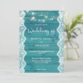 ブルーウッド＆レース＆ストリングライトのウェディング 招待状 (スタンド正面)