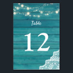 ブルーウッド、レース、ストリングライト2 テーブルナンバー<br><div class="desc">この青い木結婚材、レース、ストリングライトテーブル番号カードであなたのテーブルまたはパーティーテーブルをドレスアップ。</div>