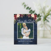 ブルーウッドBurgundyフローラ写真Save the Date ポストカード (スタンド正面)