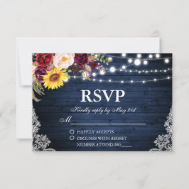 ブルーウッ結婚ドストリングライトレースフローラ 出欠カード