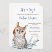 ブルーウパーソナライズされたクロウ赤ちゃんシャワー 招待状 (正面/裏面)