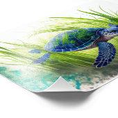 ブルーウミガメ、ウミガメ、シーデコール、ビーチアート フォトプリント (角)