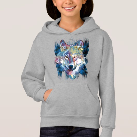 ブルーウルフフード付きスウェットシャツ |ウルフカラフルヘッズフード付きスウェットシャツ (正面)