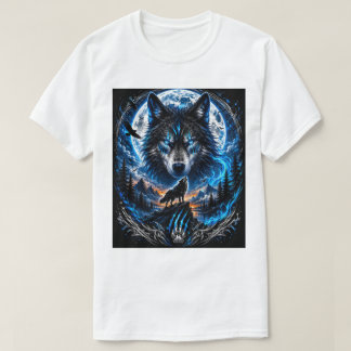 ブルーウルフムーンの幻想芸術Tシャツ Tシャツ
