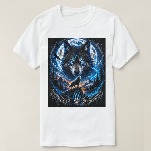 ブルーウルフムーンの幻想芸術Tシャツ Tシャツ (デザイン正面)
