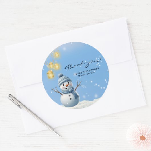 ブルーウーエレガントター雪だるまベビーお洒落シャワー ラウンドシール (封筒)