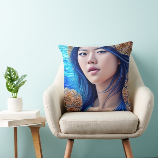 ブルーウーマンポートレート抽象芸術ファンタジーアート クッション (椅子)