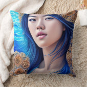 ブルーウーマンポートレート抽象芸術ファンタジーアート クッション (ブランケット)