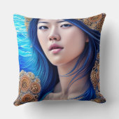 ブルーウーマンポートレート抽象芸術ファンタジーアート クッション (裏面)