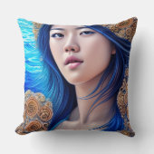 ブルーウーマンポートレート抽象芸術ファンタジーアート クッション (正面)