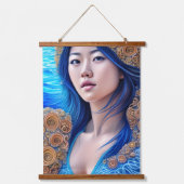 ブルーウーマンポートレート抽象芸術ファンタジーアート 吊り下げ型タペストリー (正面)