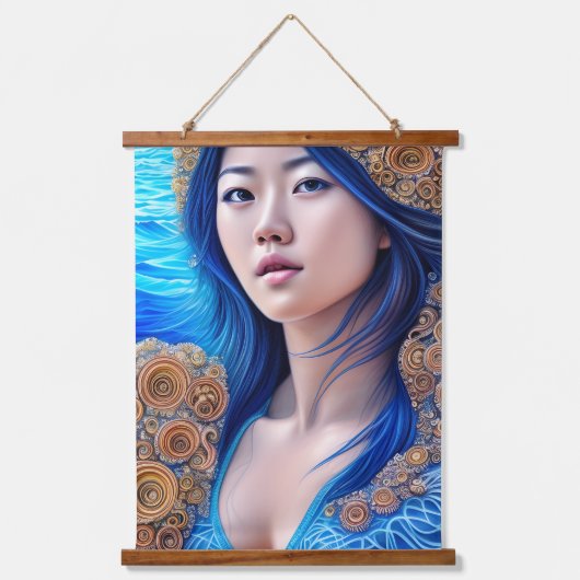 ブルーウーマンポートレート抽象芸術ファンタジーアート 吊り下げ型タペストリー (正面)