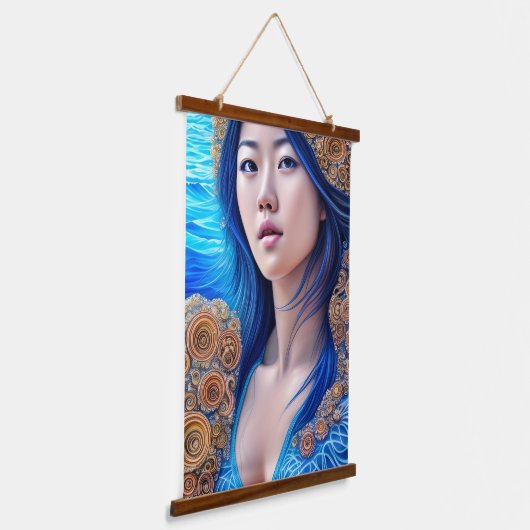 ブルーウーマンポートレート抽象芸術ファンタジーアート 吊り下げ型タペストリー (傾斜あり)