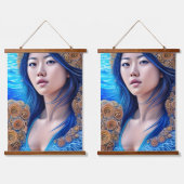 ブルーウーマンポートレート抽象芸術ファンタジーアート 吊り下げ型タペストリー (ダブル)