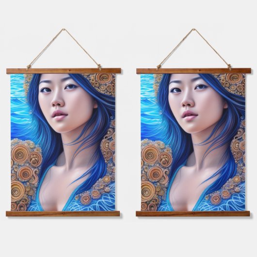 ブルーウーマンポートレート抽象芸術ファンタジーアート 吊り下げ型タペストリー (ダブル)