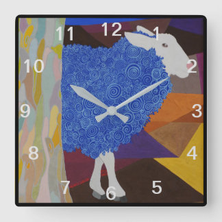 ブルーウールヒツジ – グレーナンバ スクエア壁時計