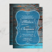 ブルーウ動揺してッド素朴結婚式招待状 招待状 (正面/裏面)