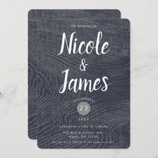 ブルーウ素朴ィードグミニマルレモダンン結婚ズ 招待状 (正面/裏面)