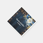 ブルーウ素朴ィードホワイトフローラ結婚ズ スタンダードカクテルナプキン (角)