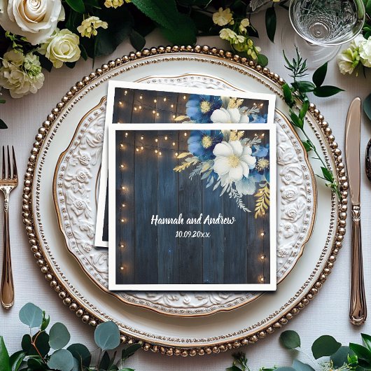 ブルーウ素朴ィードホワイトフローラ結婚ズ スタンダードカクテルナプキン