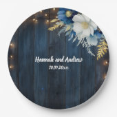 ブルーウ素朴ィードホワイトフローラ結婚ズ ペーパープレート (正面)