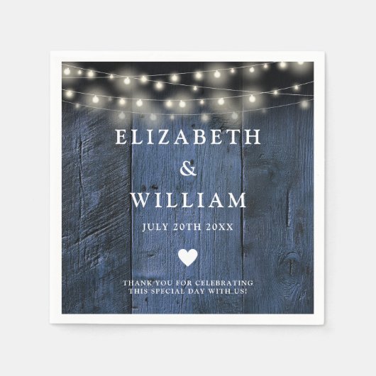 ブルーウ素朴ィードボーホーバーンストリングライツ結婚ズ スタンダードカクテルナプキン (正面)