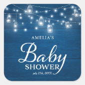 ブルーウ素朴ィードメイソンの瓶とライト赤ちゃんシャワー スクエアシール (正面)