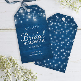 ブルーウ素朴ィードメイソンジャースライツブライダルシャワー ギフトタグ