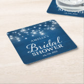 ブルーウ素朴ィードメイソンジャースライツブライダルシャワー スクエアペーパーコースター (アングル)