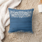 ブルーウ素朴ッド&ホワイトレースファームハレースのようウハウスシック クッション (ブランケット)