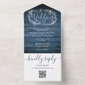 ブルーウ素朴ッドQRコードモノグラムフローラ結婚ズ オールインワン招待状 (内側)