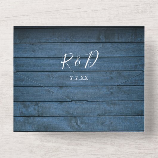 ブルーウ素朴ッドQRコードモノグラムフローラ結婚ズ オールインワン招待状 (裏面)